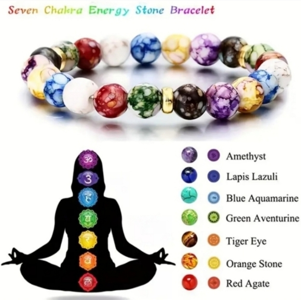 Seven Chakra Crystal Energy and Healing Natural Stone Bracelet